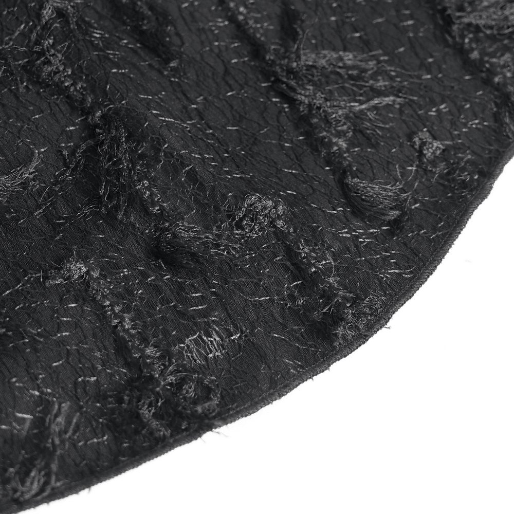 Striking Women's Halter Mini Dress with Corset Lacing Detail fabric close-up showcasing textured black material.