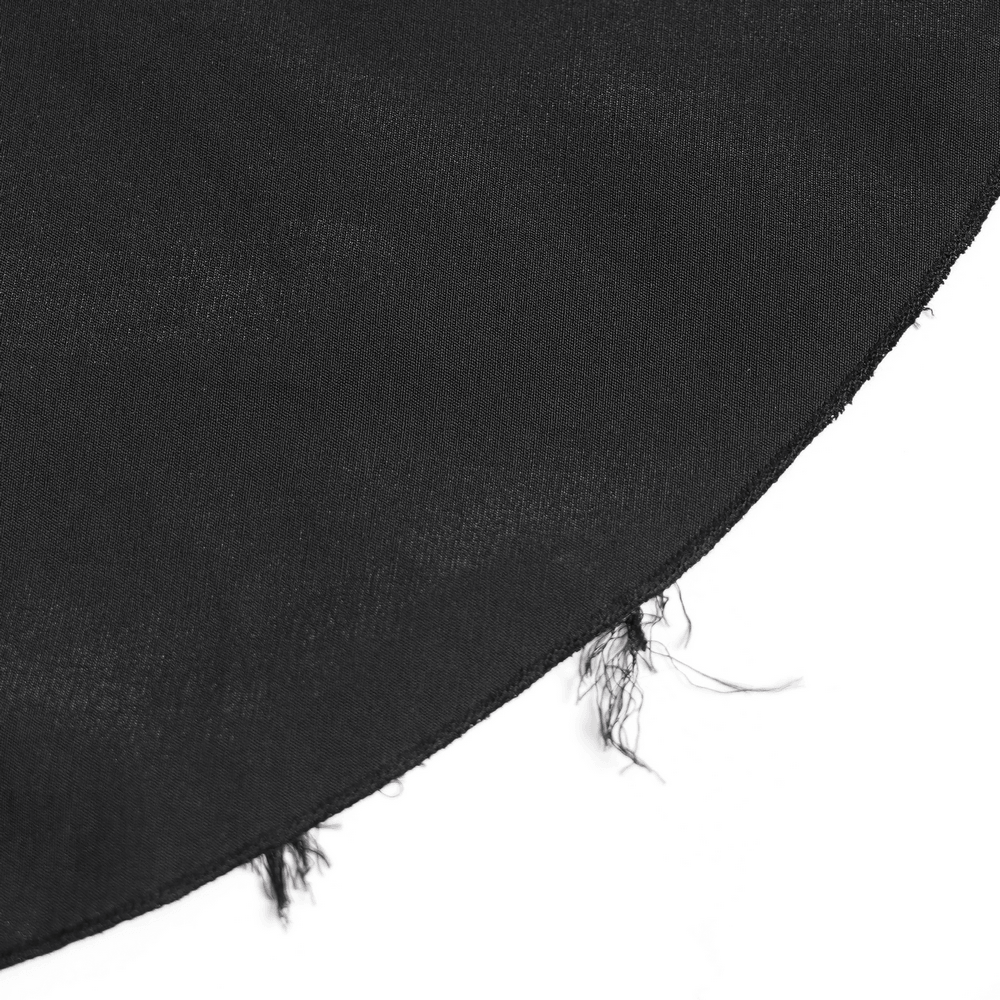 A close-up of the textured black fabric showcasing frayed edges, perfect for the Striking Women's Halter Mini Dress with Corset Lacing Detail.