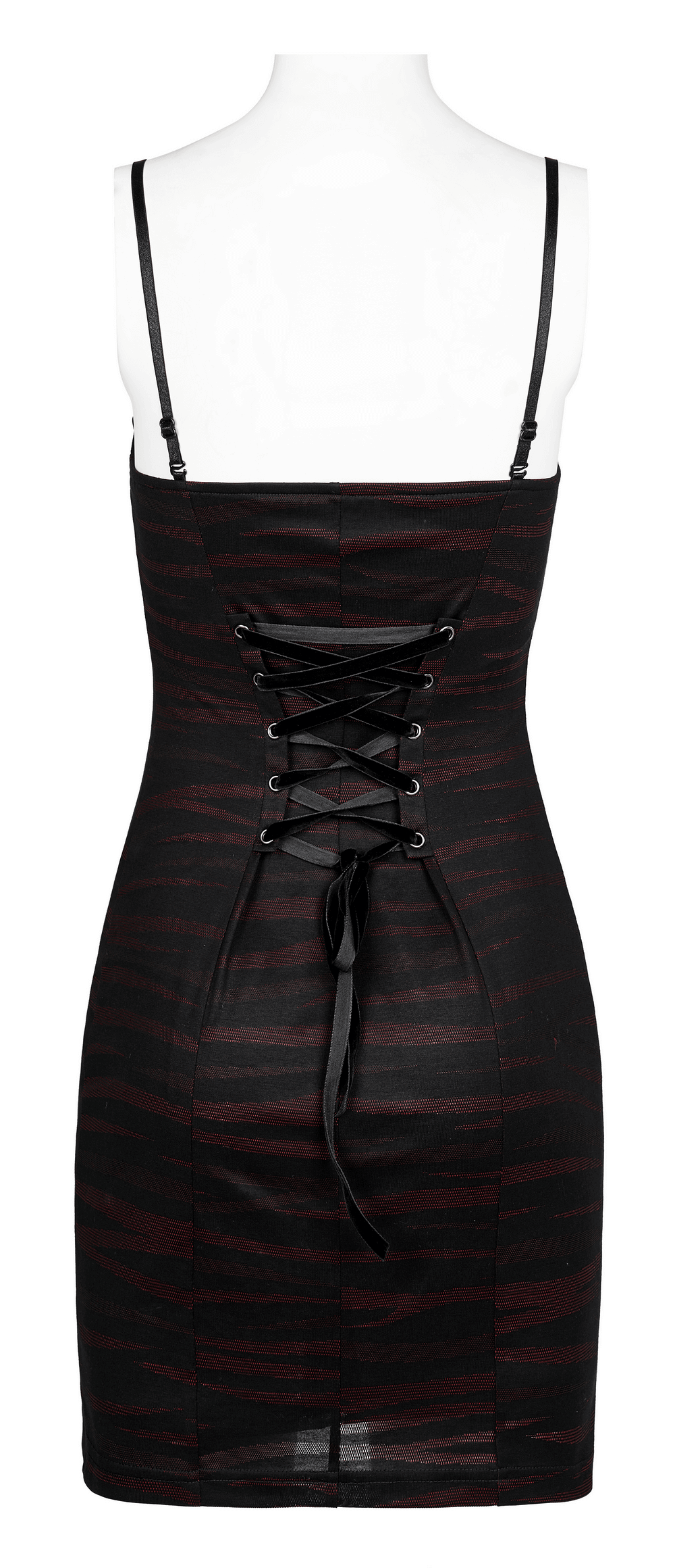 Striped Bat Neckline Gothic Slip Dress With Adjustable Straps