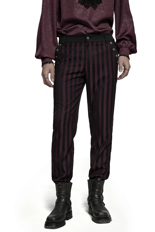 Striped Black and Burgundy Slim Gothic Trousers