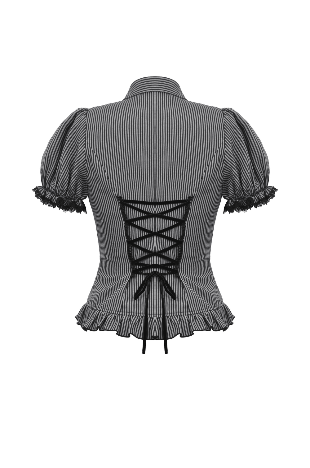Striped Gothic Blouse with Bow and Lace Details