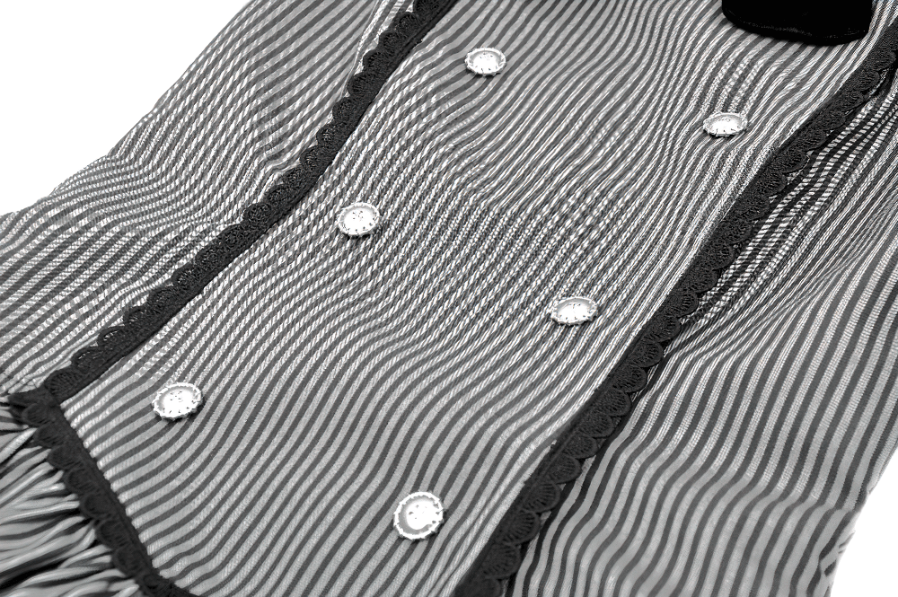 Striped Gothic blouse featuring lace details and buttons, showcasing Victorian charm and modern elegance.