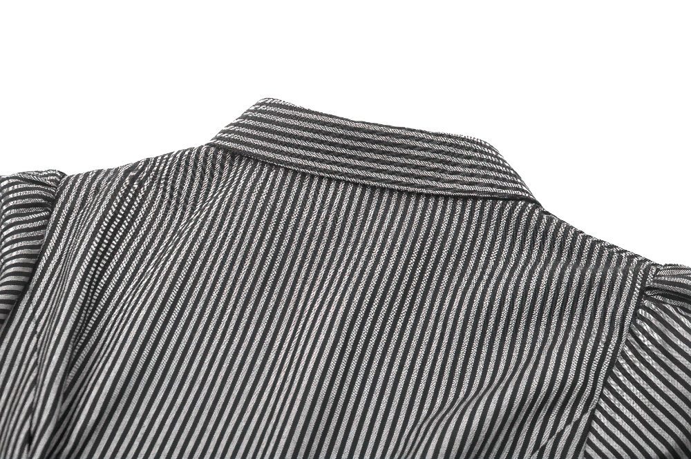 Back view of striped Gothic blouse showcasing collar and intricate detailing.