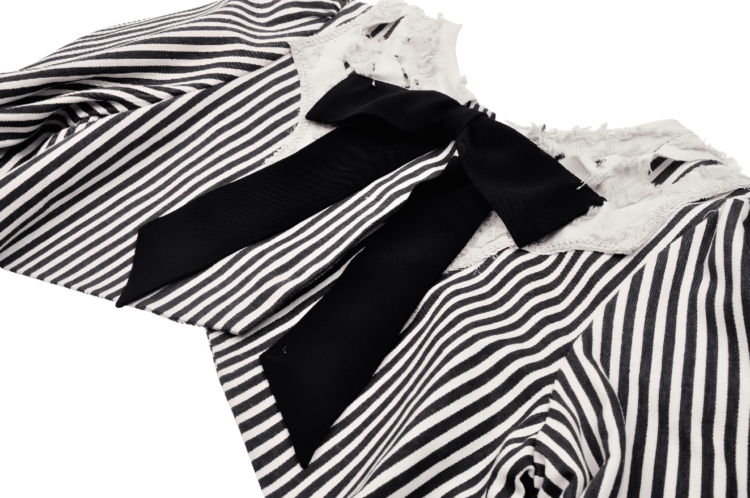 Black and beige striped Gothic Lolita crop top featuring puff sleeves and a charming bow detail.