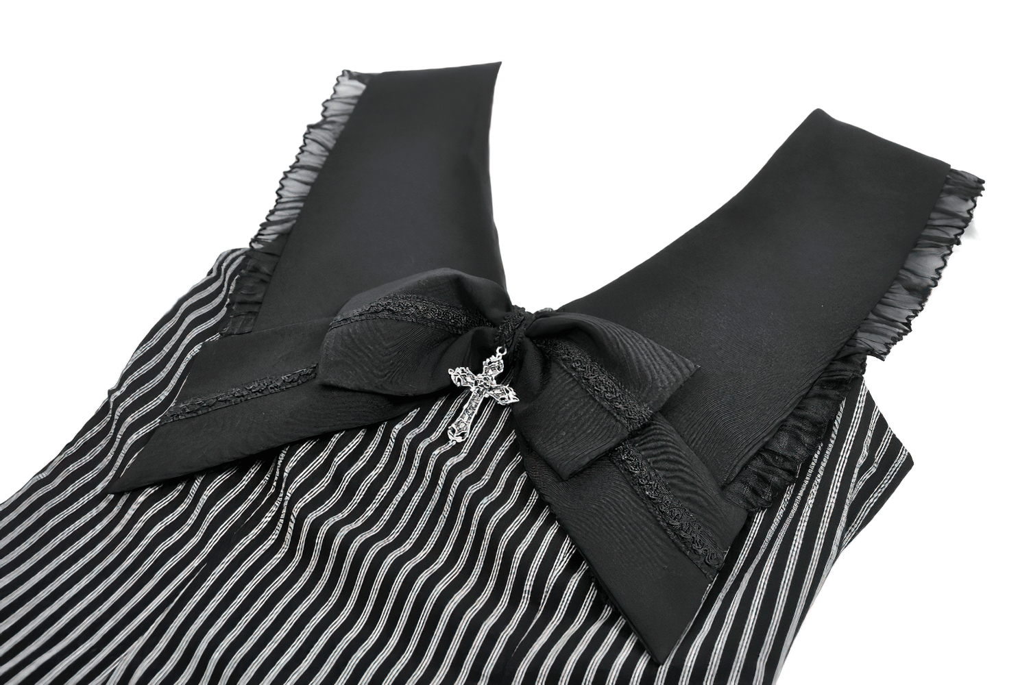 Striped Ruffle Dress with Bow and Lace-Up Back for Women featuring a stylish bow and elegant stripes.