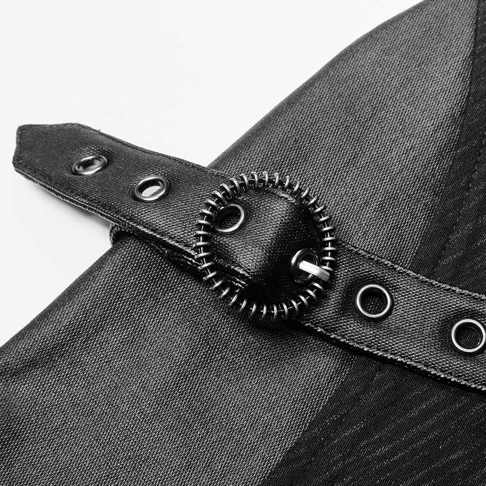 Detail of the Striped Woven Punk Half Skirt showcasing iron detailing and stylish alloy ring.