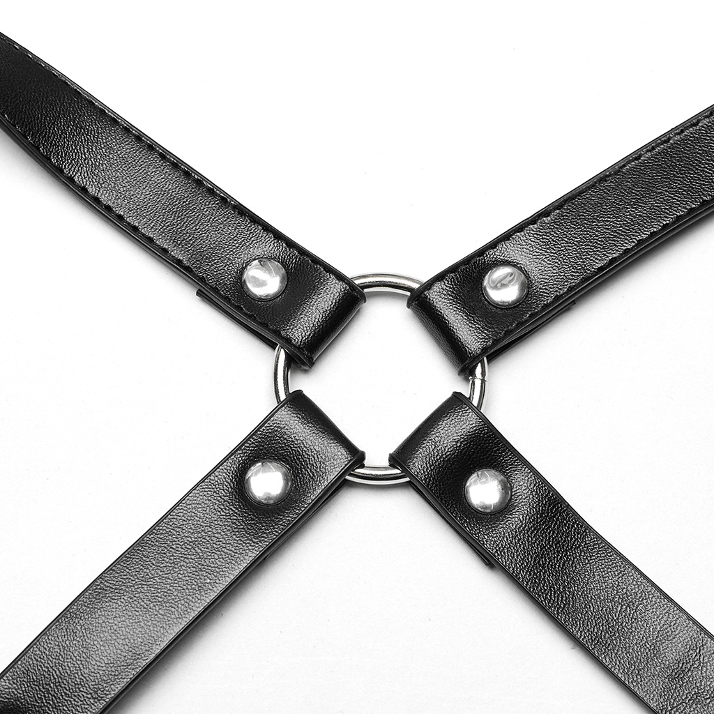 Structured Punk Harness with Interlocking Metal Rings - HARD'N'HEAVY