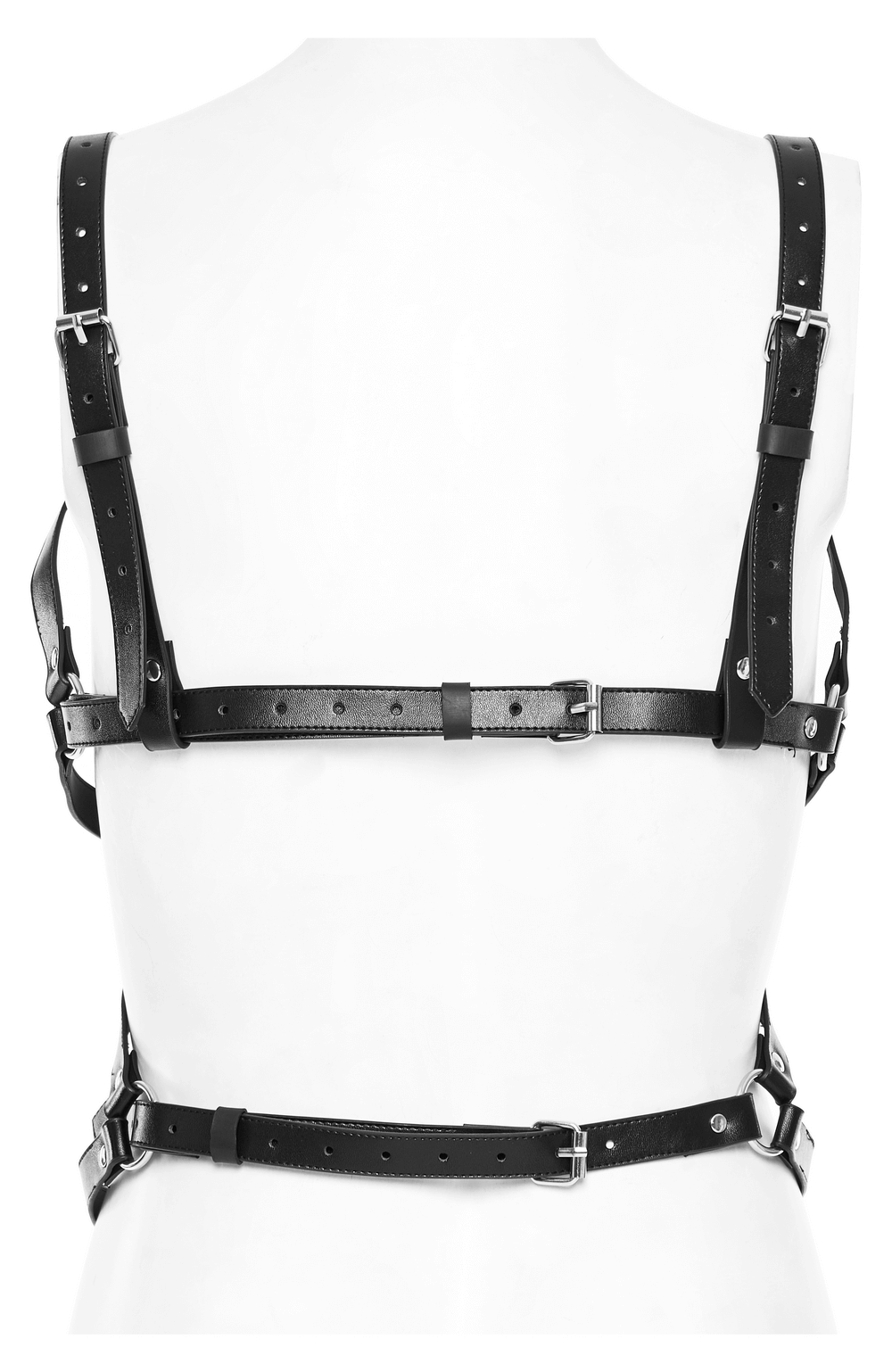 Structured Punk Harness with Interlocking Metal Rings - HARD'N'HEAVY