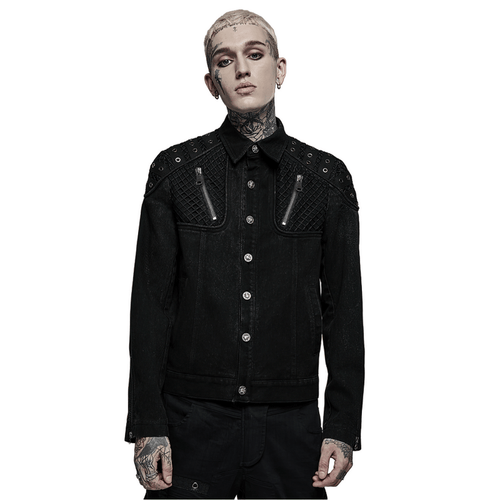 Schwarze Jeansjacke mit Nieten – Urban Gothic Style
