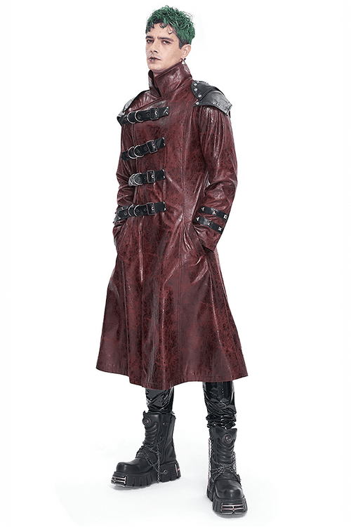 Langer Trenchcoat mit Nieten und Gürteln und mehreren Schnallen für Herren
