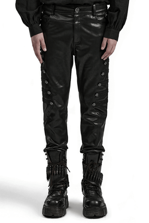 Studded Side-Buttoned PU Punk Rocker Pants