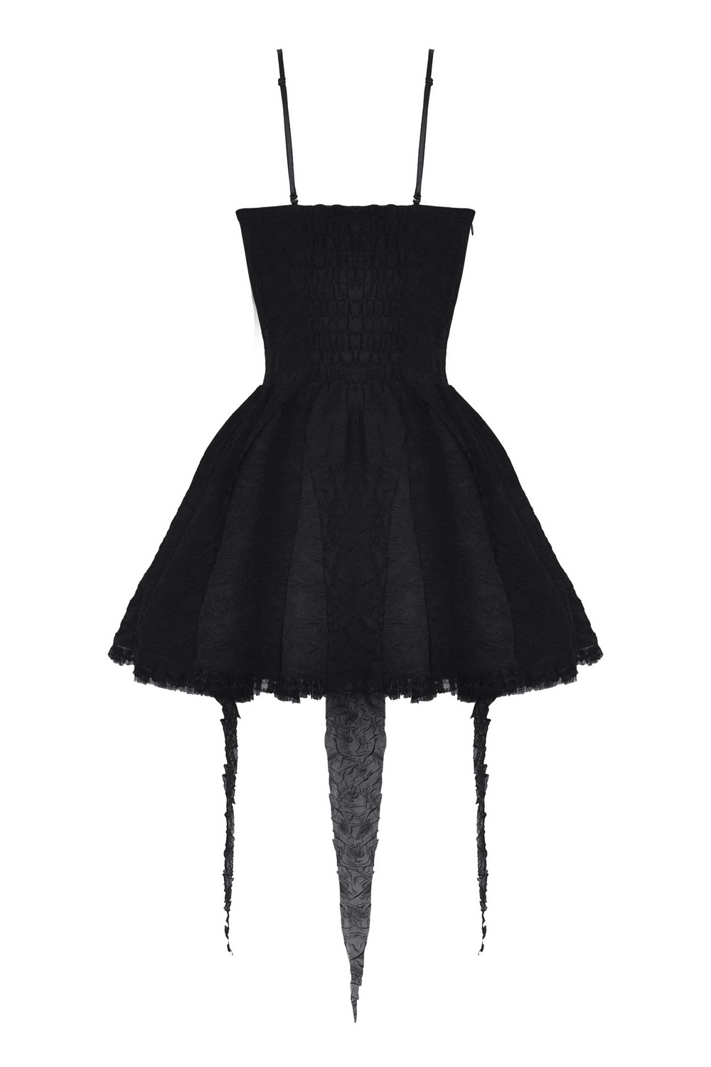 Elegant Gothic black lace dress with straps, perfect for special occasions and flattering silhouettes.
