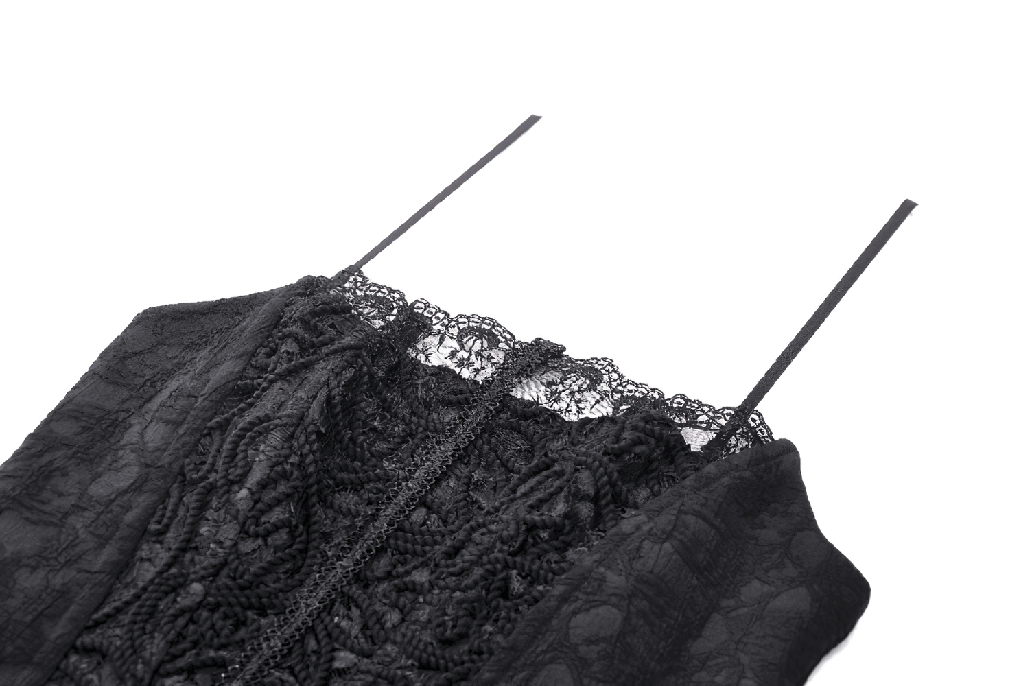 Elegant black lace dress with straps, perfect for special occasions and adding sophisticated style.