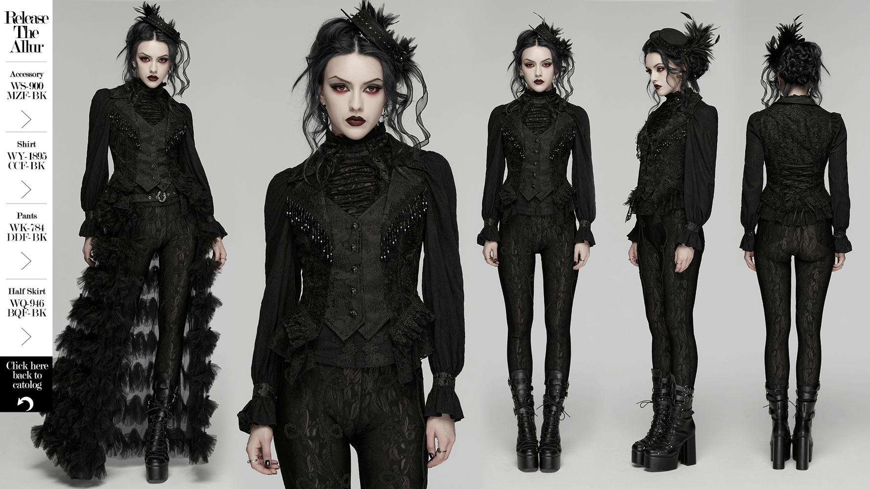 Stunning Waistcoat with Tassels and Ruffle Hem for Women showcased in a Gothic-inspired outfit with lace details.