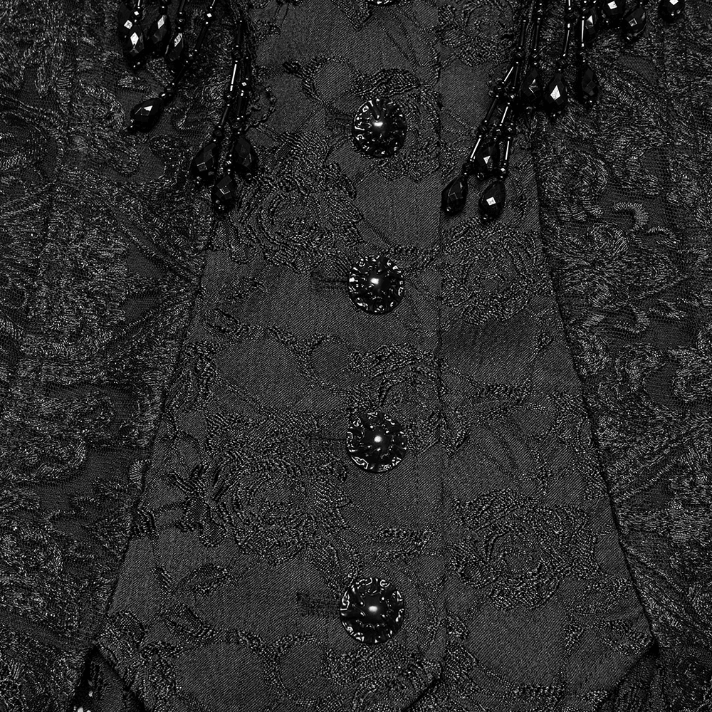 Stunning Waistcoat with Tassels and Ruffle Hem for Women showcasing intricate lace and bead details.