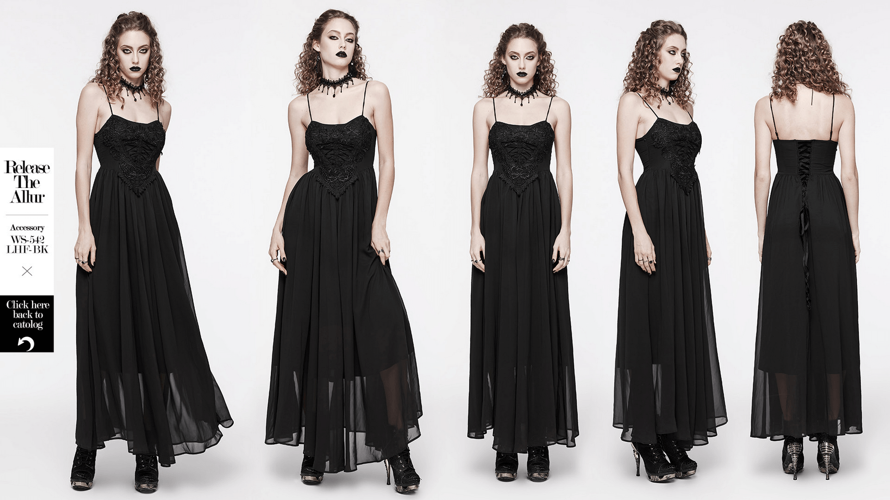 Stunning women's black chiffon long dress with adjustable straps, perfect for gothic style elegance.