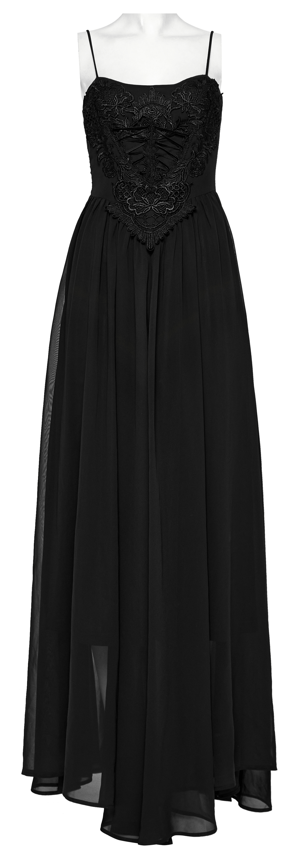 Stunning black long chiffon dress with adjustable straps, featuring an elegant design to flatter your figure.