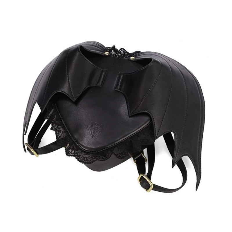 Style Gothic black Heart-shaped Lace Devil Bat wings Backpack / Fashion Female Accessories - HARD'N'HEAVY