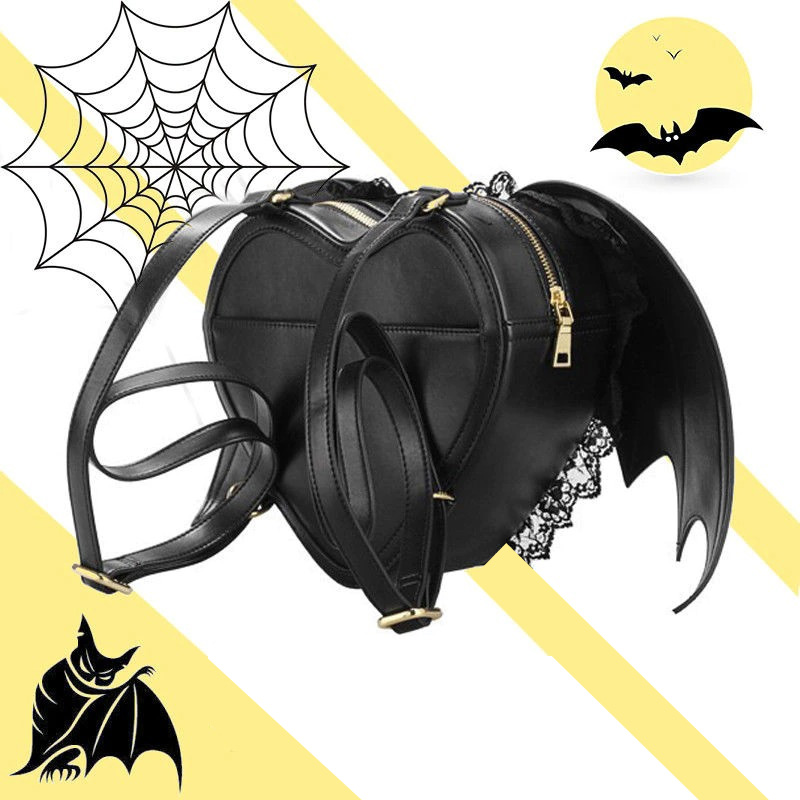 Style Gothic black Heart-shaped Lace Devil Bat wings Backpack / Fashion Female Accessories - HARD'N'HEAVY
