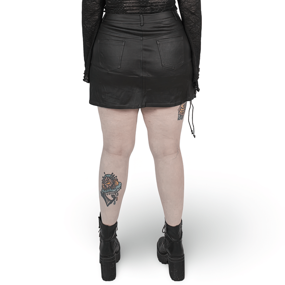 Stylish Adjustable Lace-Up Faux Leather Mini Skirt - HARD'N'HEAVY