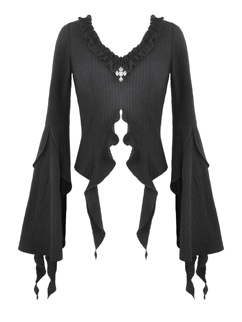 Stylish Bell Sleeved Cutout Ruffle Witchcore Knit Top