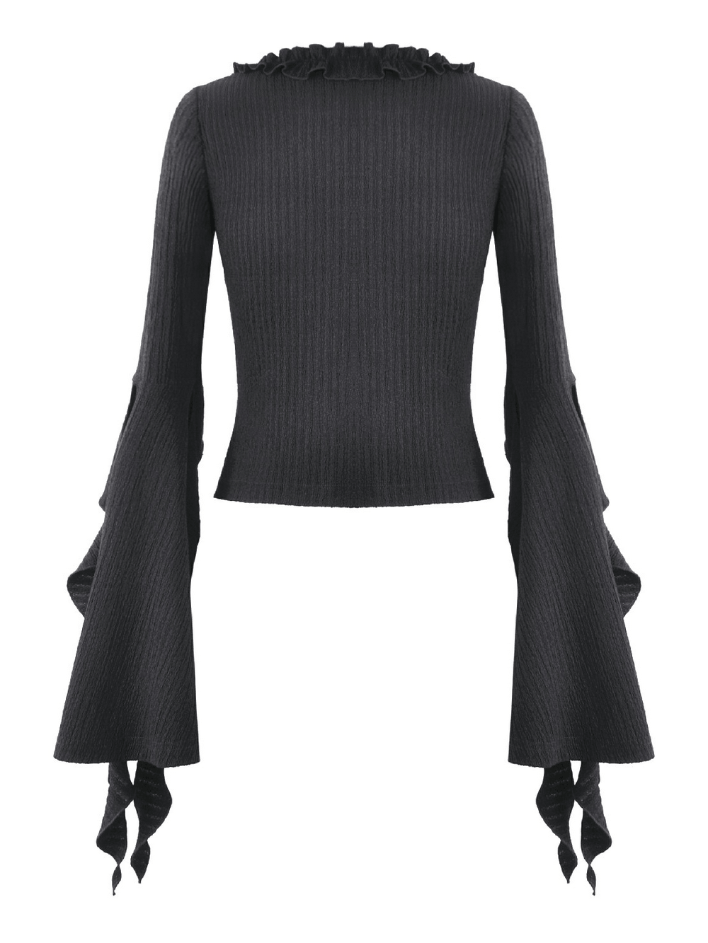 Stylish Bell Sleeved Cutout Ruffle Witchcore Knit Top