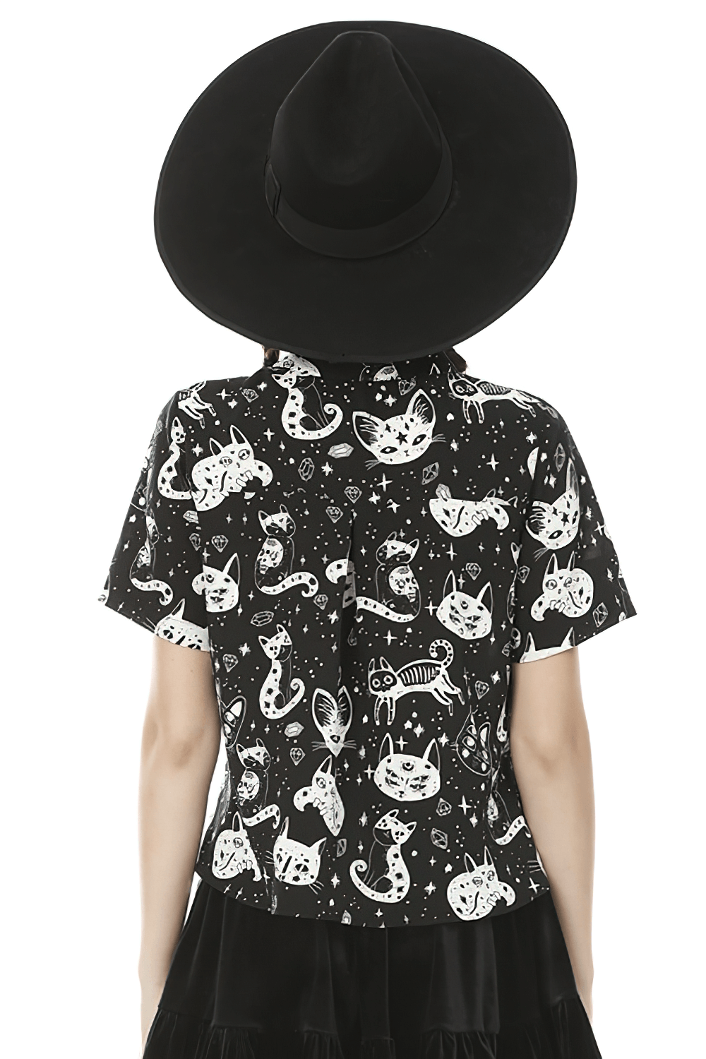 Stylish Black and White Cat Print Gothic Punk Shirt