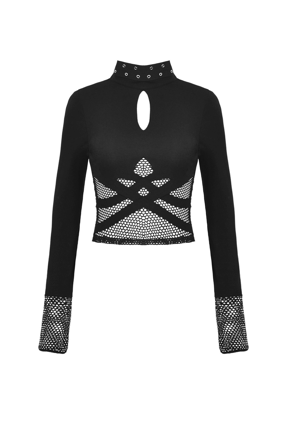 Stylish Black Crop Top with Edgy Cut-Outs and Studs