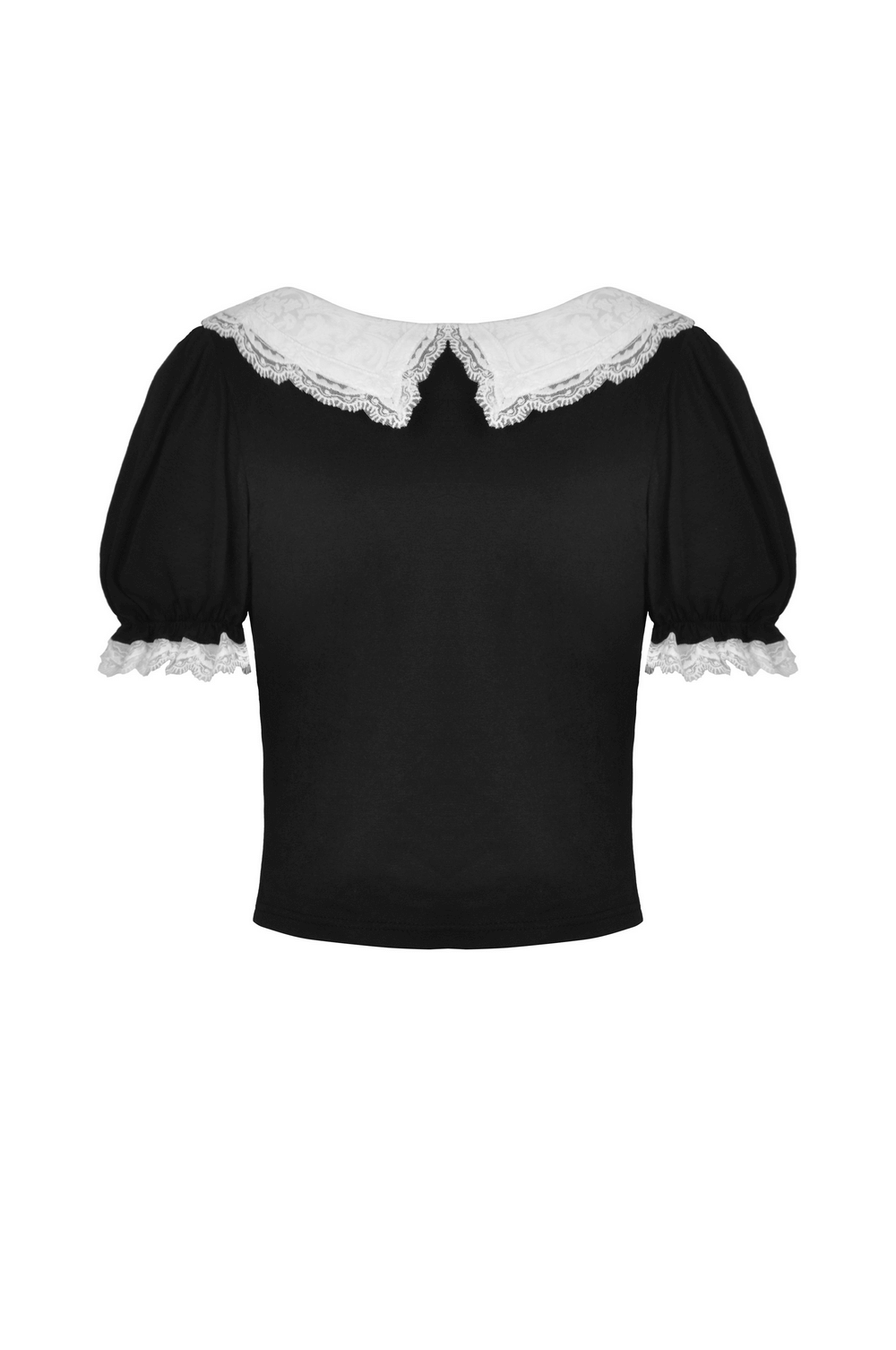 Stylish Black Crop Top with Scalloped Lace Collar
