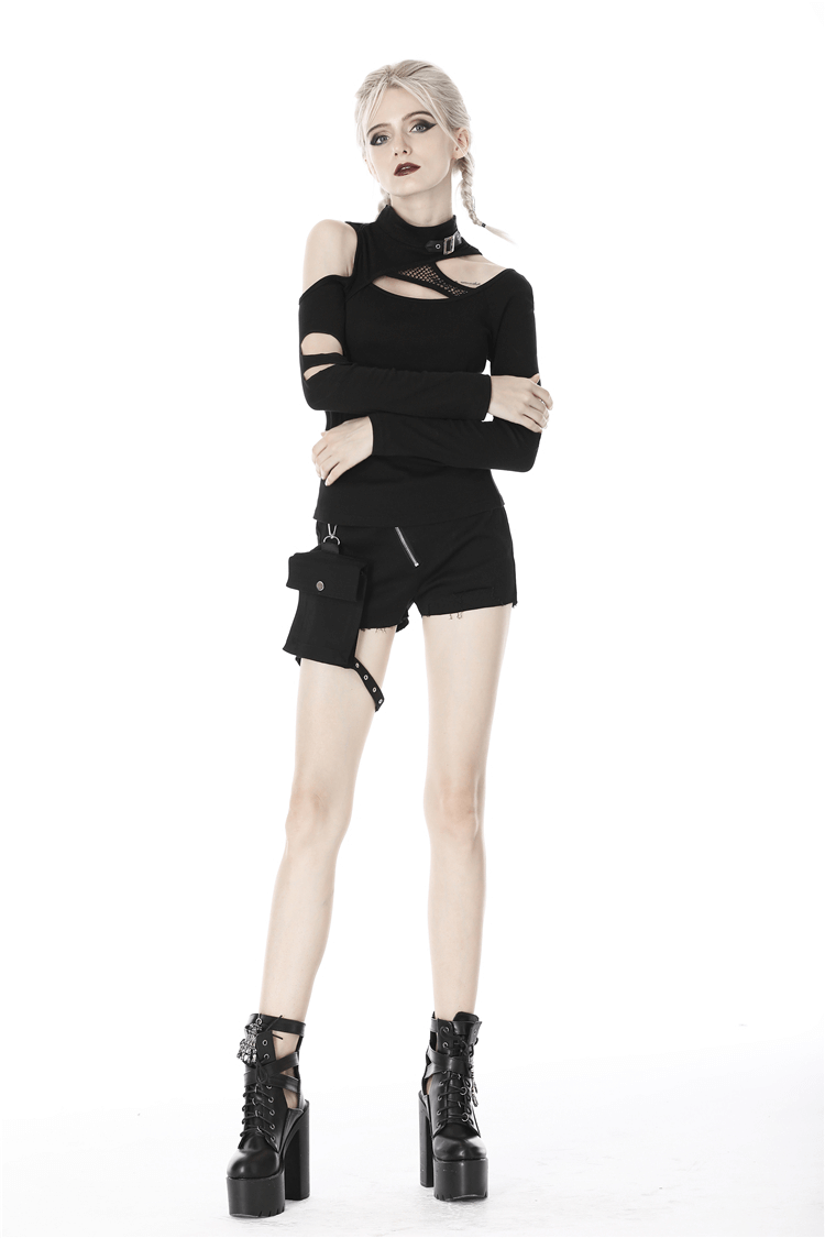Stylish Black Cut-Out Top with Modern Design Elements