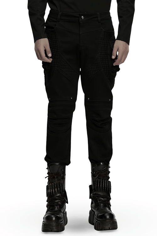 Stilvolle schwarze Cyberpunk-Falten-Panel-Techwear-Hose