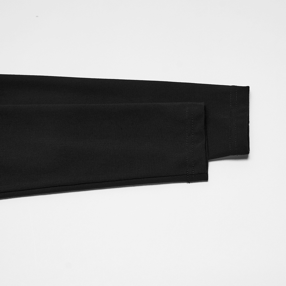 Stylish Black Cyberpunk Top with Utility Arm Pockets sleeves detail showcasing sleek design and tactical style.