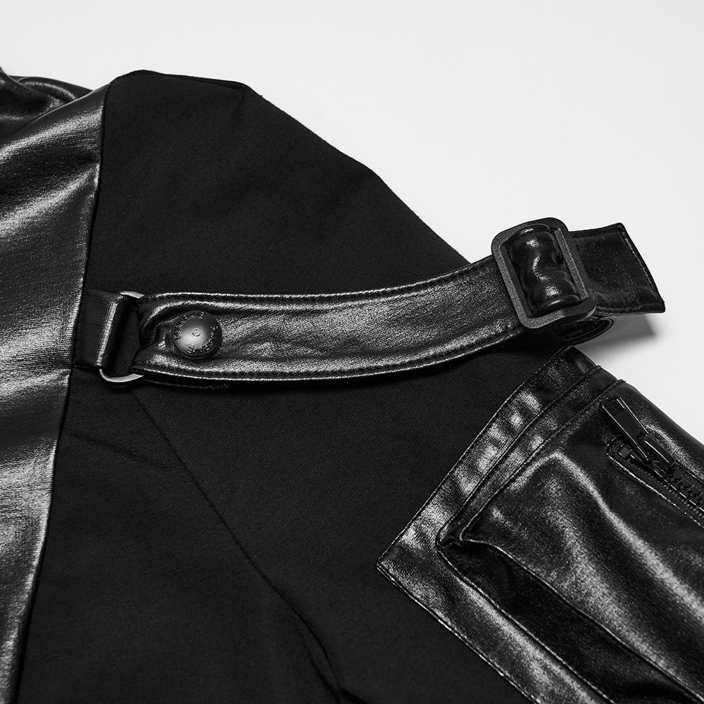 Stylish Black Cyberpunk Top with Utility Arm Pockets featuring a buckled strap and utility pocket detail.