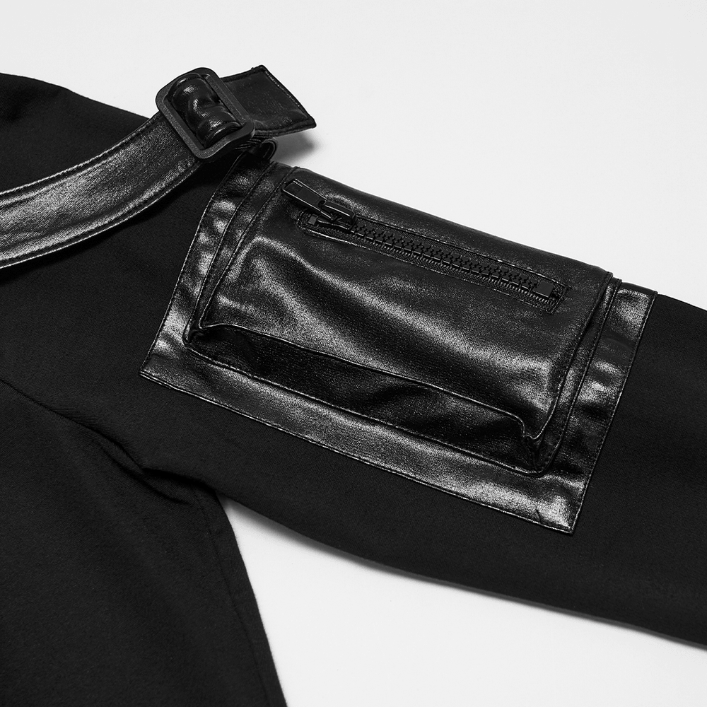 Stylish Black Cyberpunk Top with Utility Arm Pockets featuring a sleek black utility sleeve pocket.