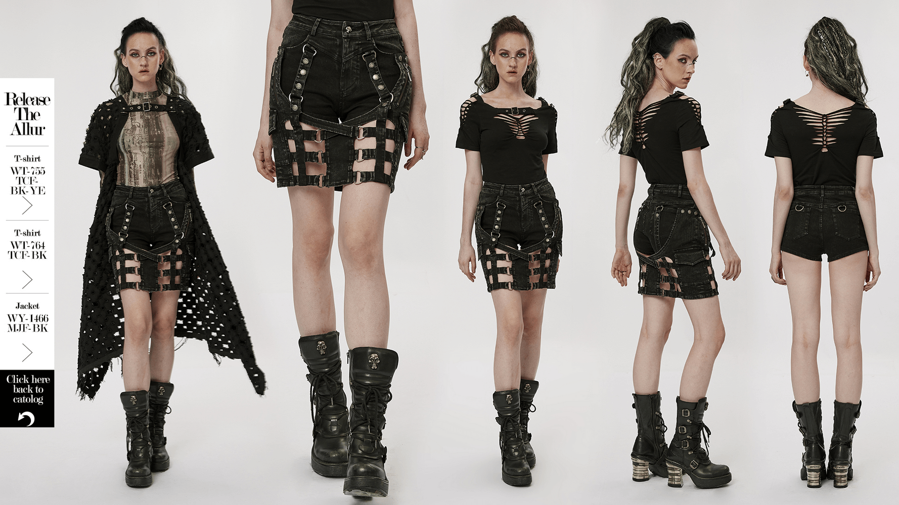 Stylish Black Denim Shorts-Skirt in Punk Style