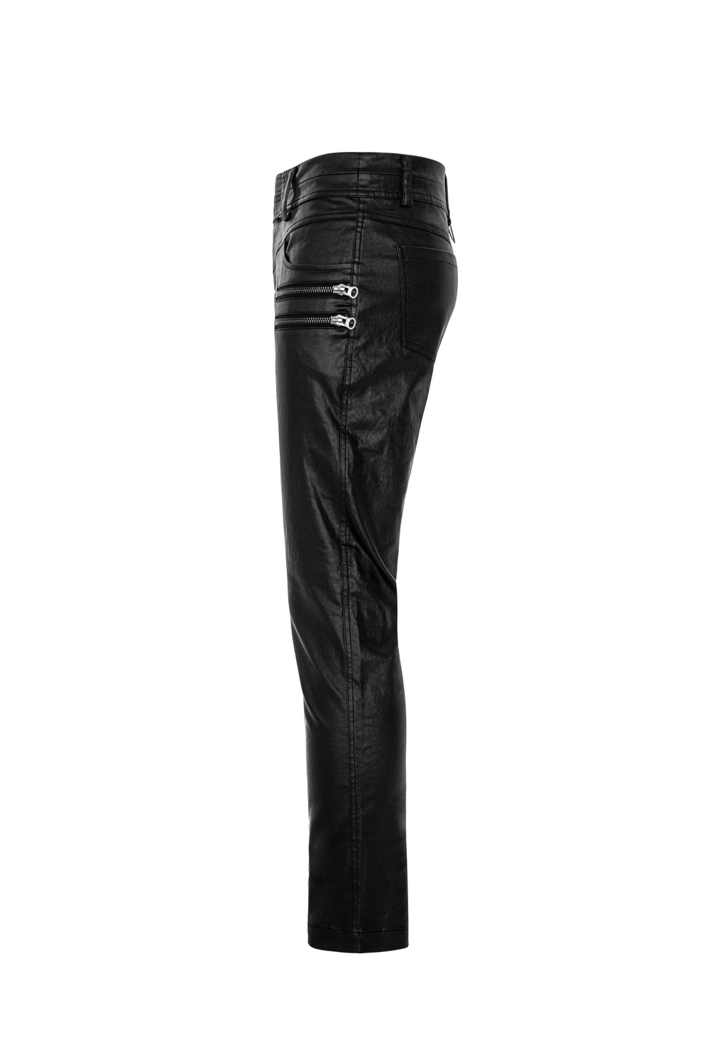 Stylish black faux leather punk pants with buckles and zippers, perfect for a rockstar look.