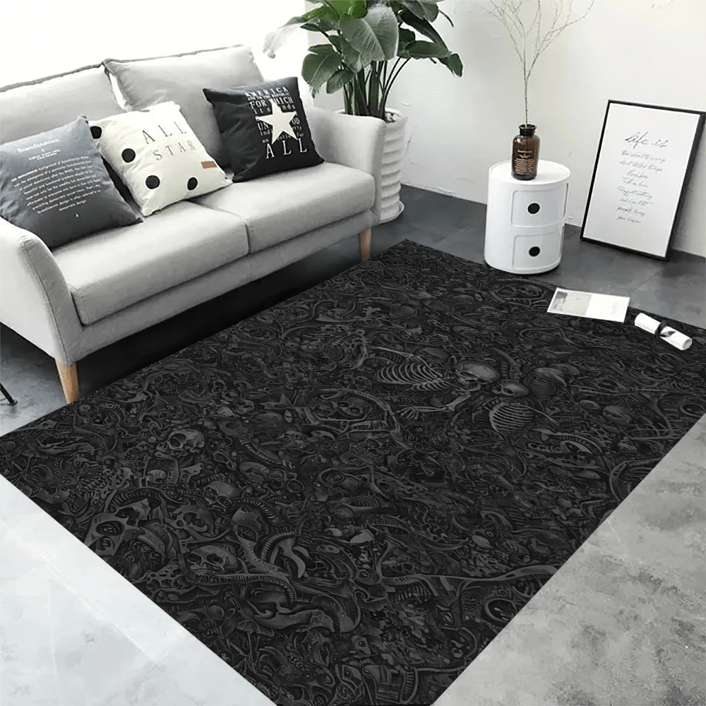Stylish Black Gothic 3D Area Rug for Dark Decor