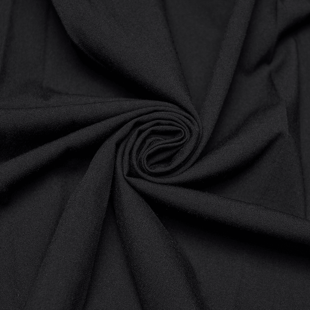 Alt Tag: Stylish Black Gothic Asymmetrical Punk Shirt-Dress black non-stretch woven fabric close-up swirl texture, breathable gothic punk style