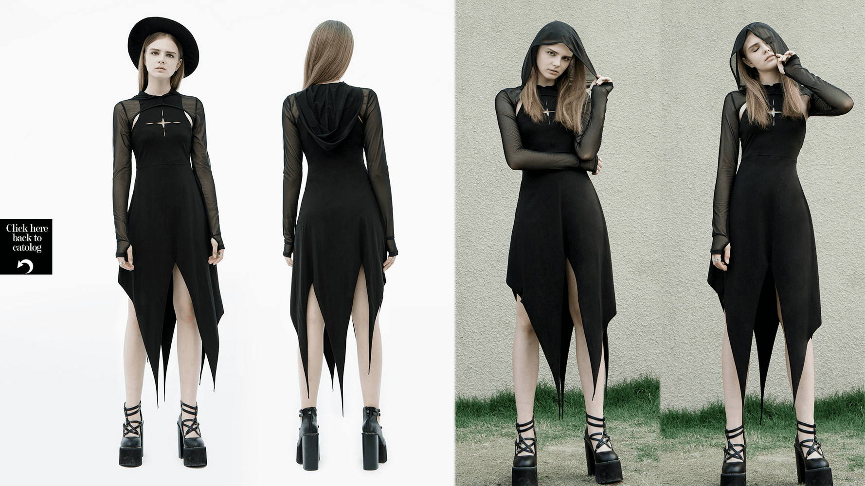 Stylish Black Gothic Cross Cutout Hooded Dress