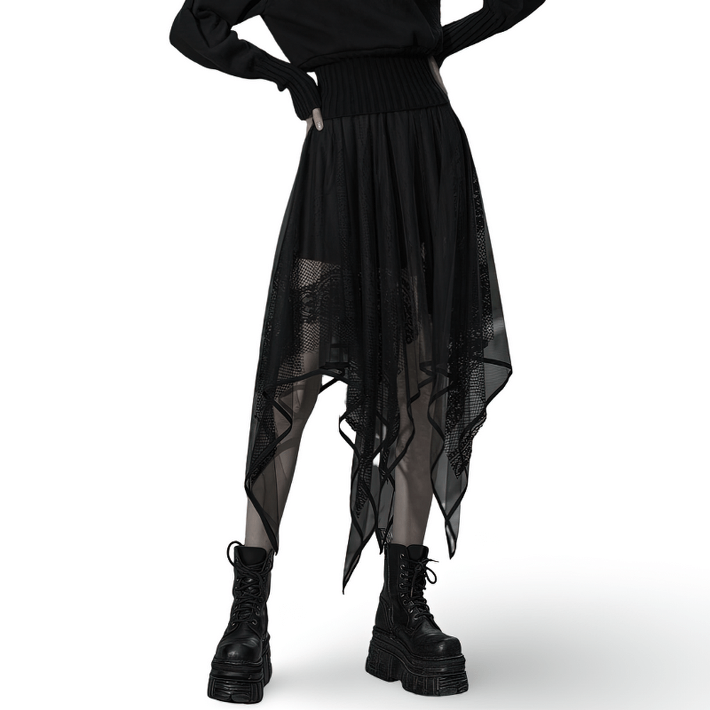 Stylish Black Gothic Layered Mesh and Lace Skirt - HARD'N'HEAVY