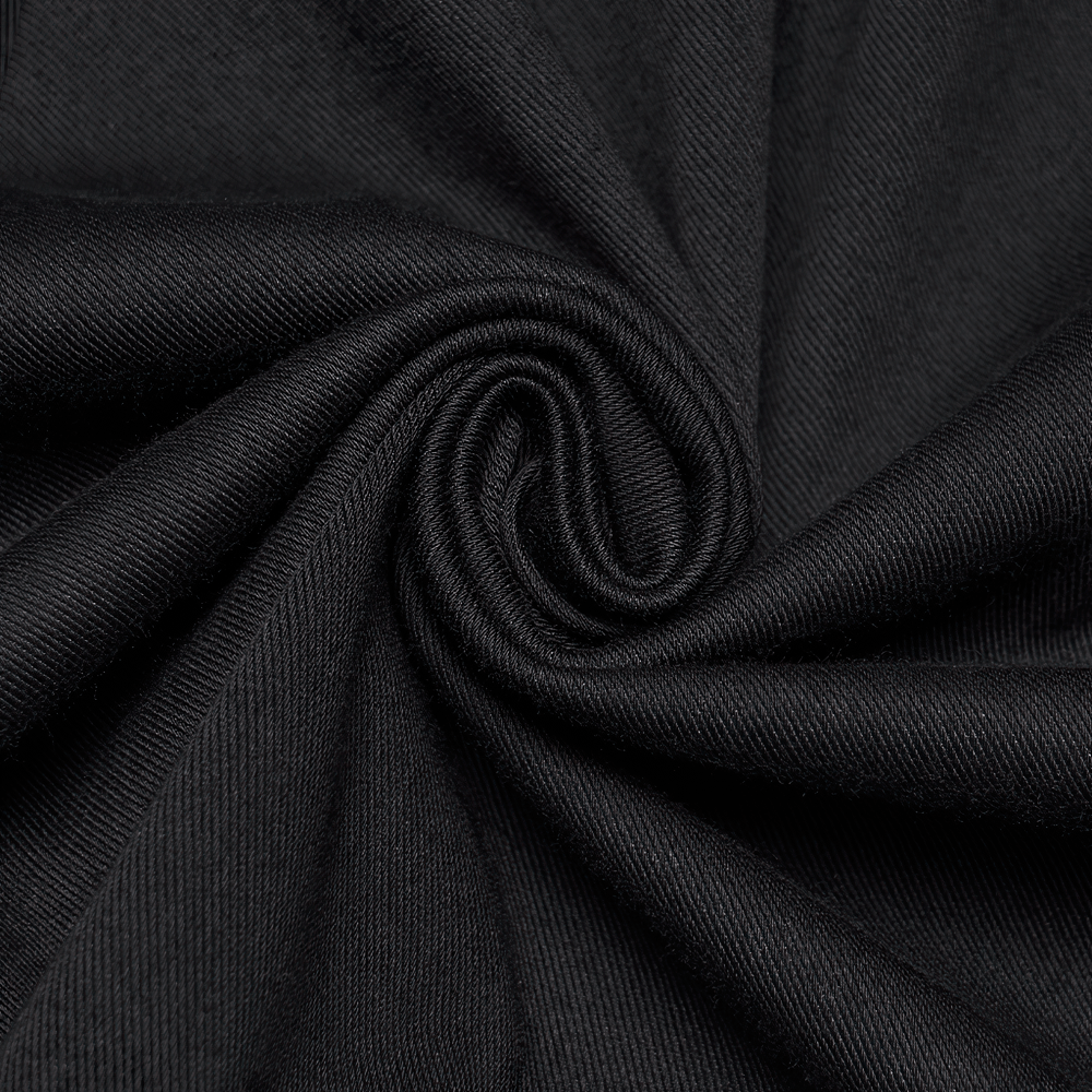 Alt Tag: Stylish Black Gothic Studded Strappy A-Line Mini Dress washed knitted denim fabric close-up swirl texture