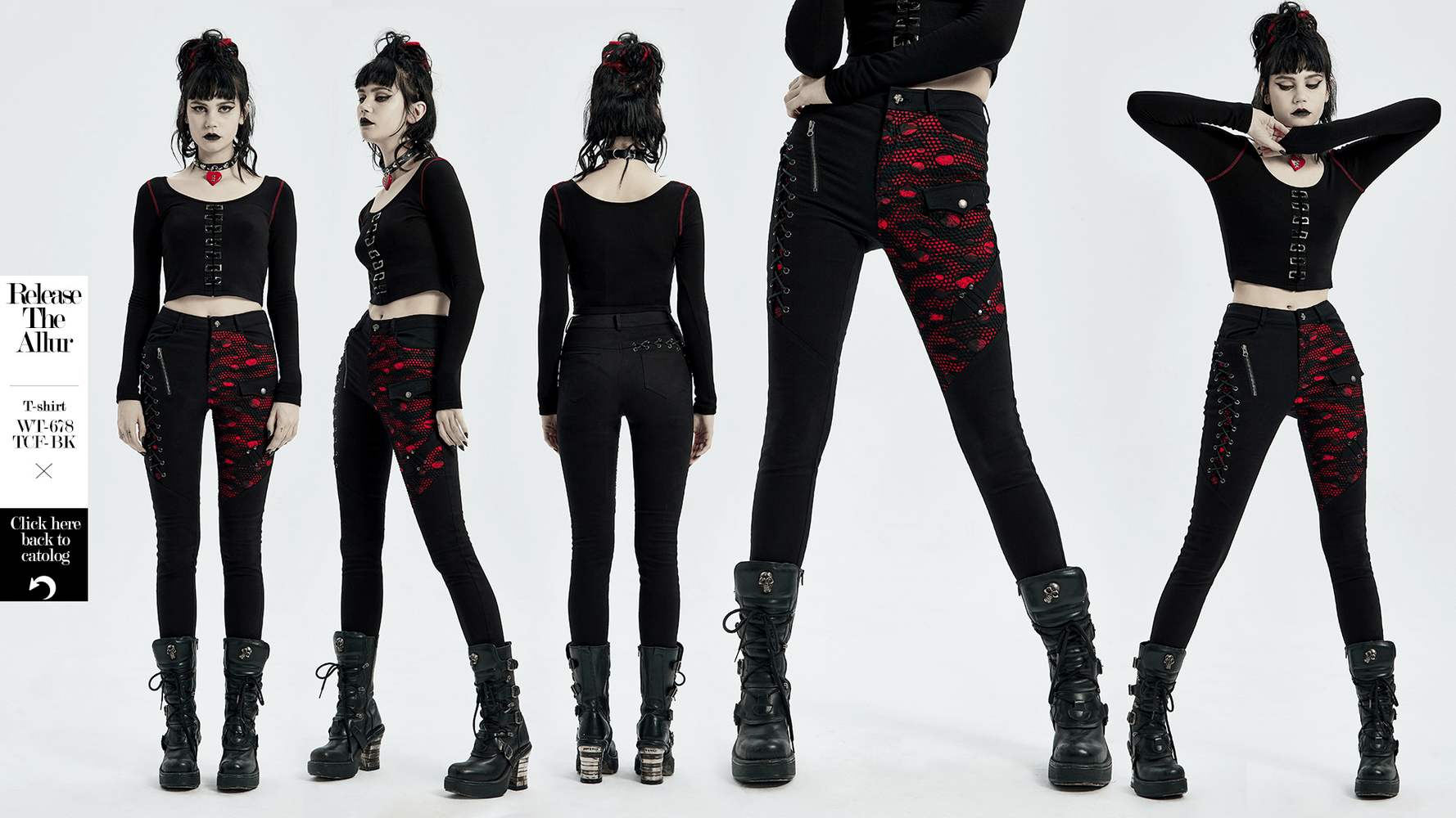 Stylish Black Gothic Trousers with Red Lace-Up Sides