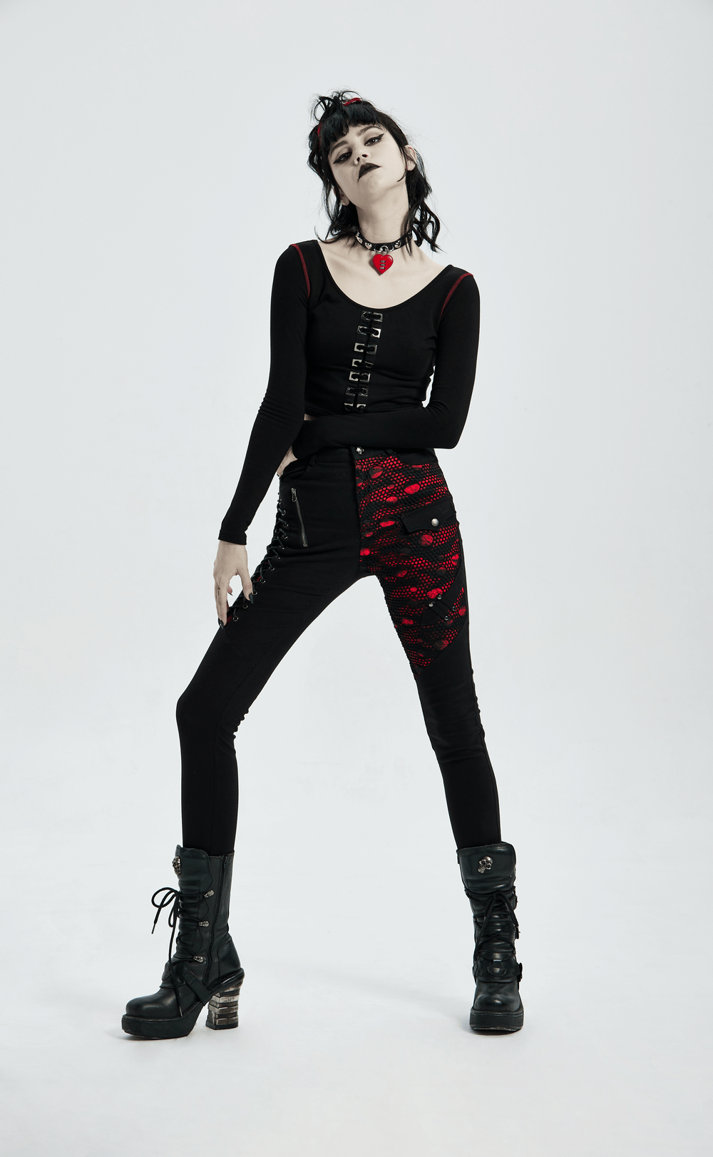 Stylish Black Gothic Trousers with Red Lace-Up Sides