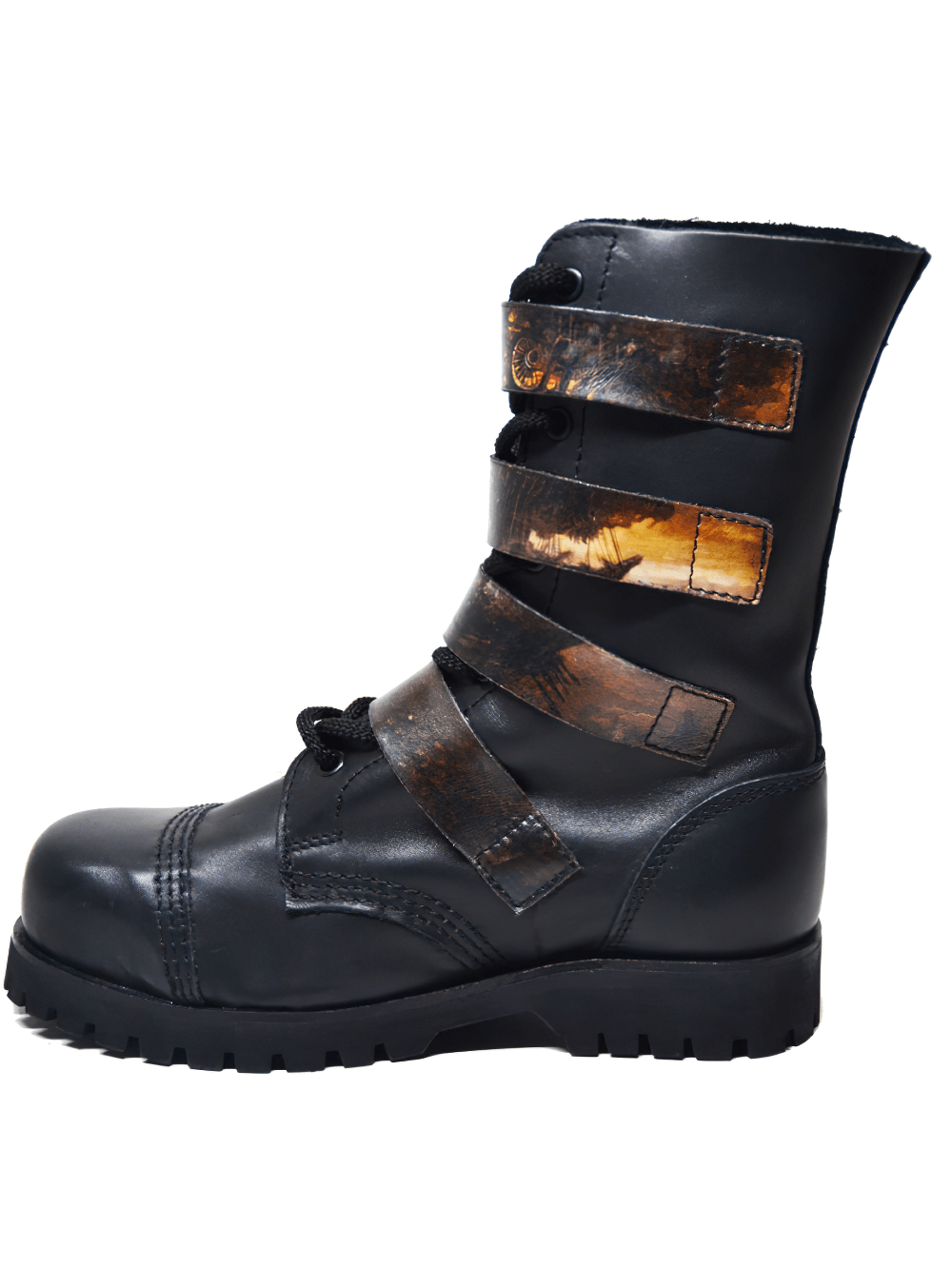 Stylish Black Grained Leather Boots with Buckles