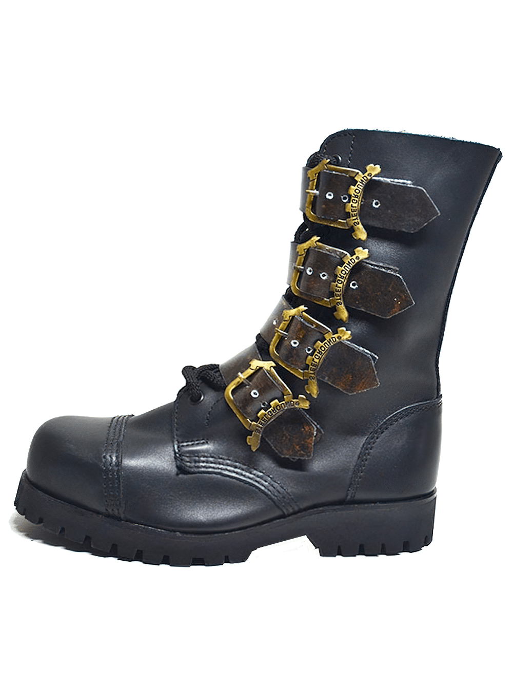 Stylish Black Grained Leather Boots with Buckles