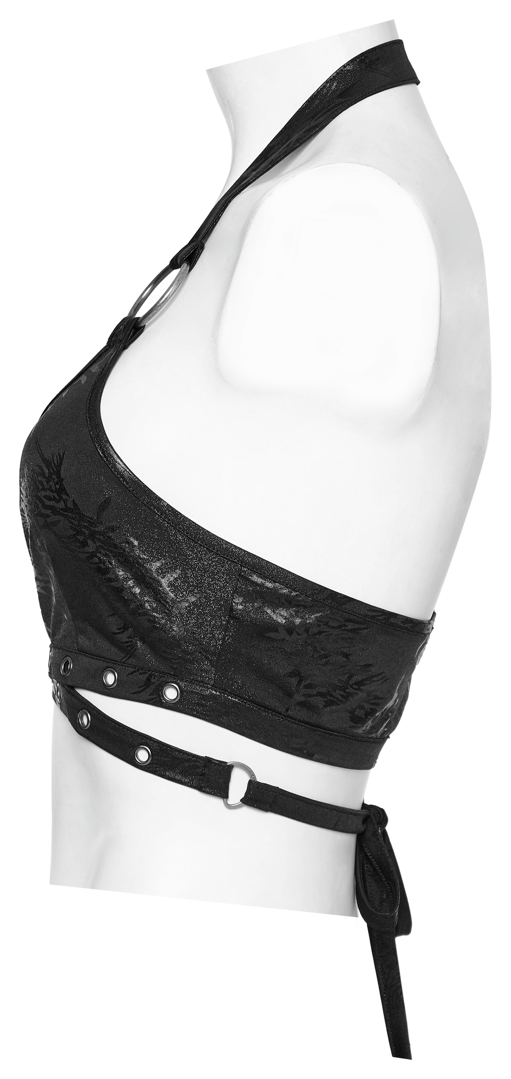Stylish Black Halter Crop Top with Ring Detailing