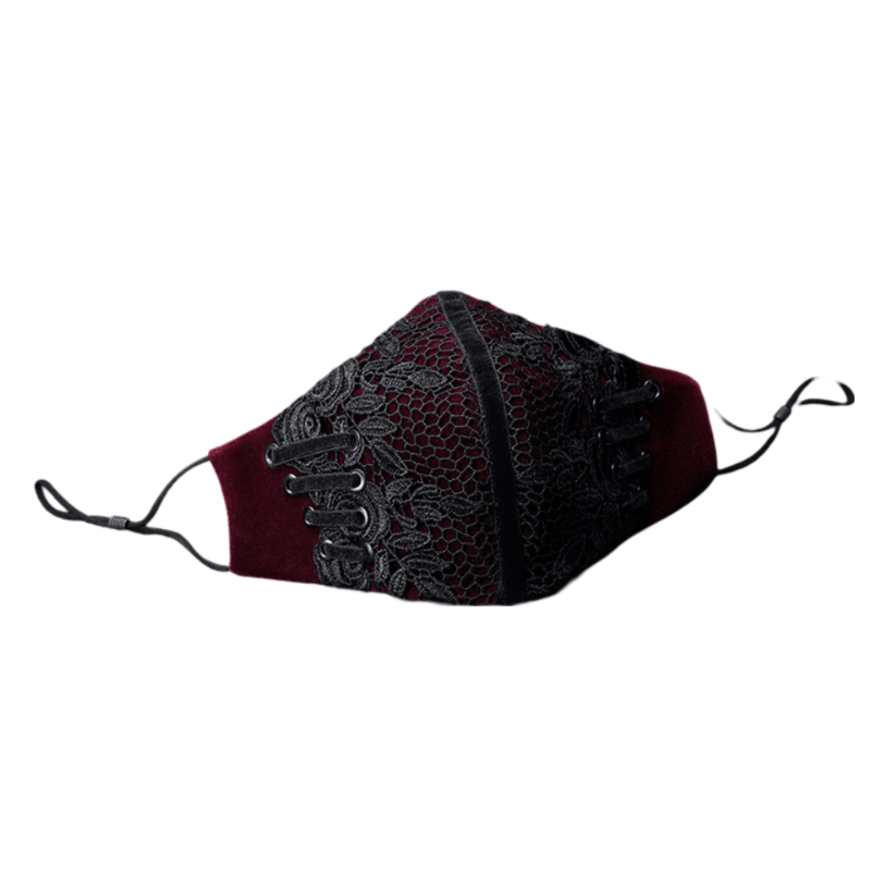 Stylish black velvet lace Gothic mask with intricate detailing and adjustable straps for elegance and intrigue.
