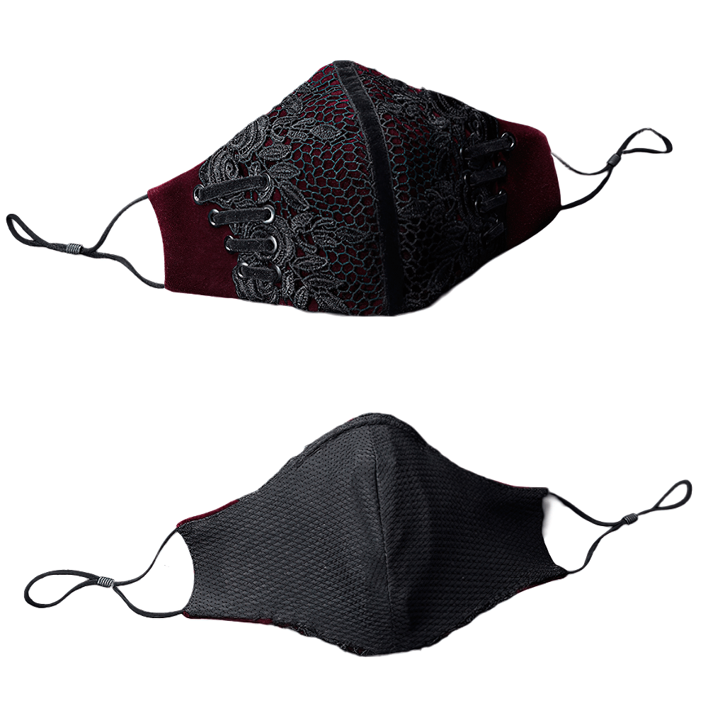 Stylish black lace gothic velvet mask showcasing intricate design and adjustable straps for elegance and allure.