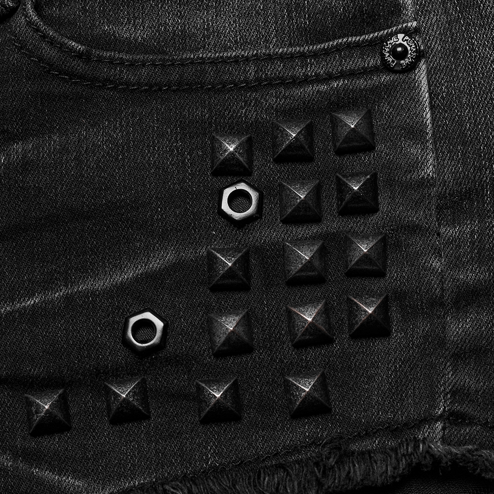 Stylish Black Lace-Up Side Detail Denim Shorts