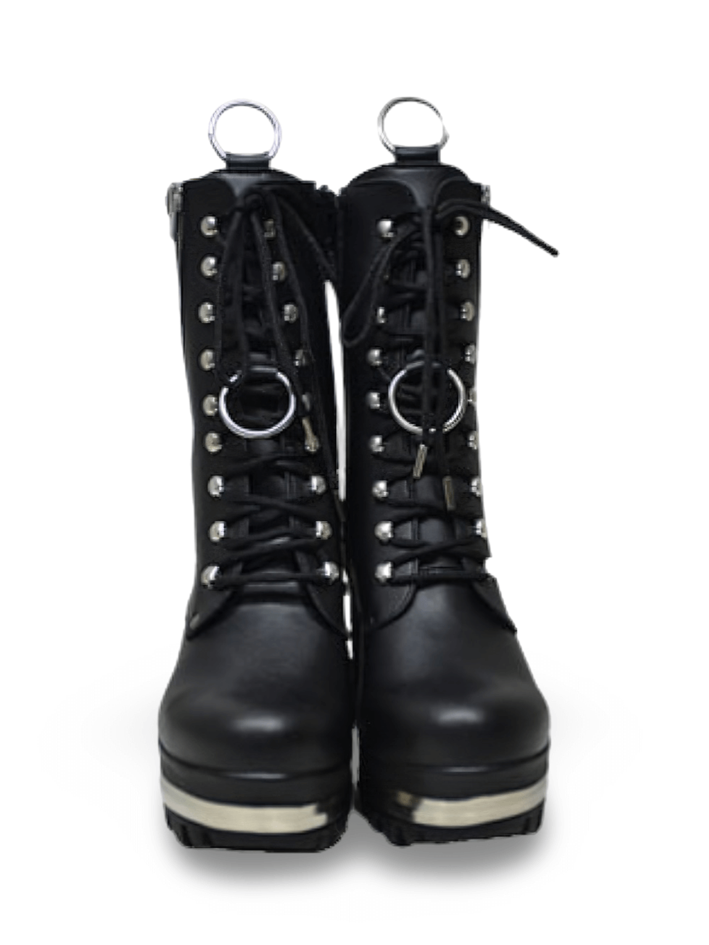 Stylish Black Laced Boots with Metal Heel Plate
